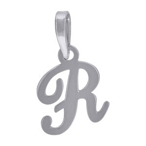 925 Sterling Silver Unisex Cursive Initial Alphabet R Charm Pendant